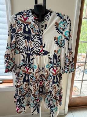 Miduo Women's Printed Tiered Button-Front Dress